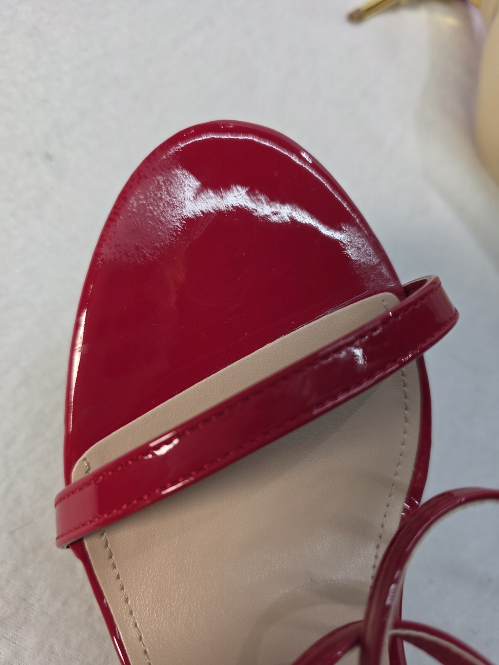 Shoe Dazzle Red Patent Strappy High Heel Sandals Gold Snake Shaped Stiletto NEW - Picture 11 of 14